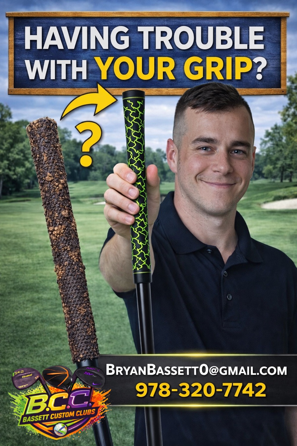 Bryan Bassett holding a new golf grip